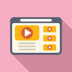 Flat design illustration of a video streaming platform interface with play buttons on a pink background