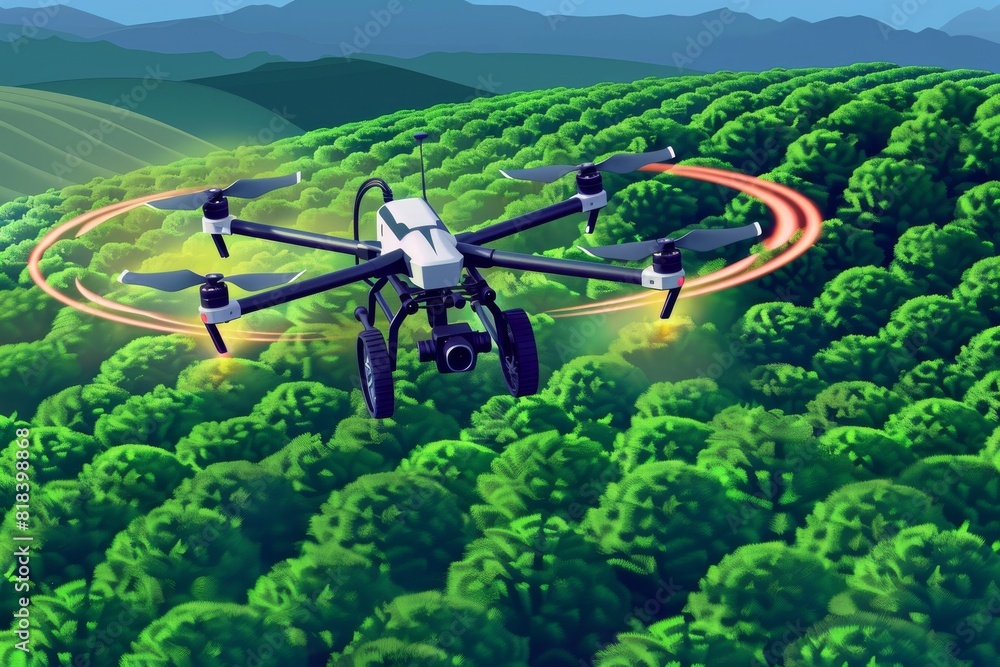 Poster the use of isometric drones in farming optimizes smart planning techniques for watering and pesticid