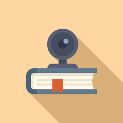 Flat design vector illustration of a webcam on top of a book, symbolizing elearning