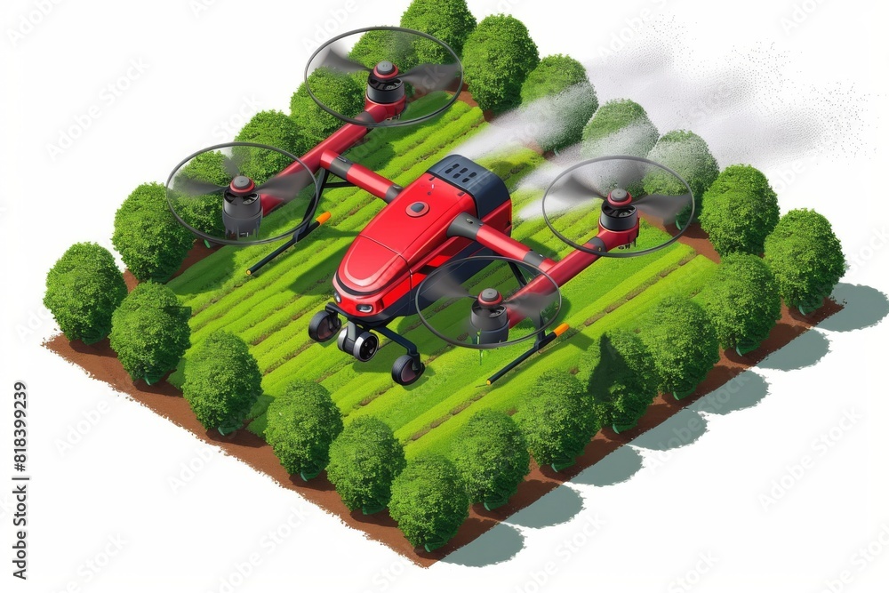 Poster using isometric drones for smart agricultural operations enhances the efficiency of watering and pes