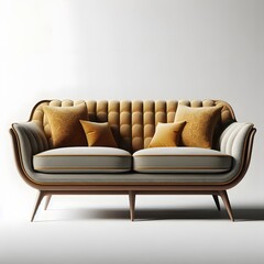 Retro-Inspired Upholstered Sofa with Decorative Cushions