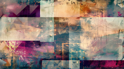 Generative AI, vintage grunge colorful collage background. Different textures and shapes PHOTOGRAPHY
