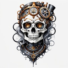 Steampunk Skull with Top Hat and Gears