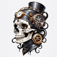 Steampunk Skull with Top Hat and Gears