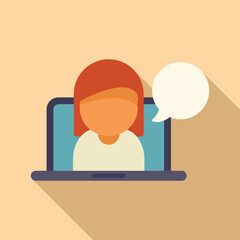 Flat design illustration concept of online communication using laptop, speech bubble, and modern technology for virtual conversation, video call, remote work, elearning, and telecommuting