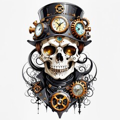 Fototapeta premium Steampunk Skull with Top Hat and Gears