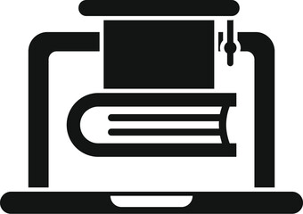 Bold vector icon illustrating a laptop with a book, symbolizing digital learning and online education