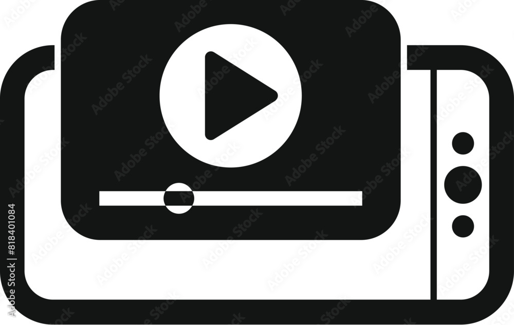 Poster black and white vector illustration of a mobile device with a video play button on the screen