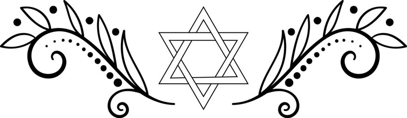 Judaism decorative element with David star and floral vignette