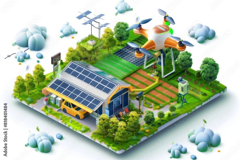 Poster modern precision agriculture utilizes sensoric drones equipped with 8k sensors to automate crop nutr