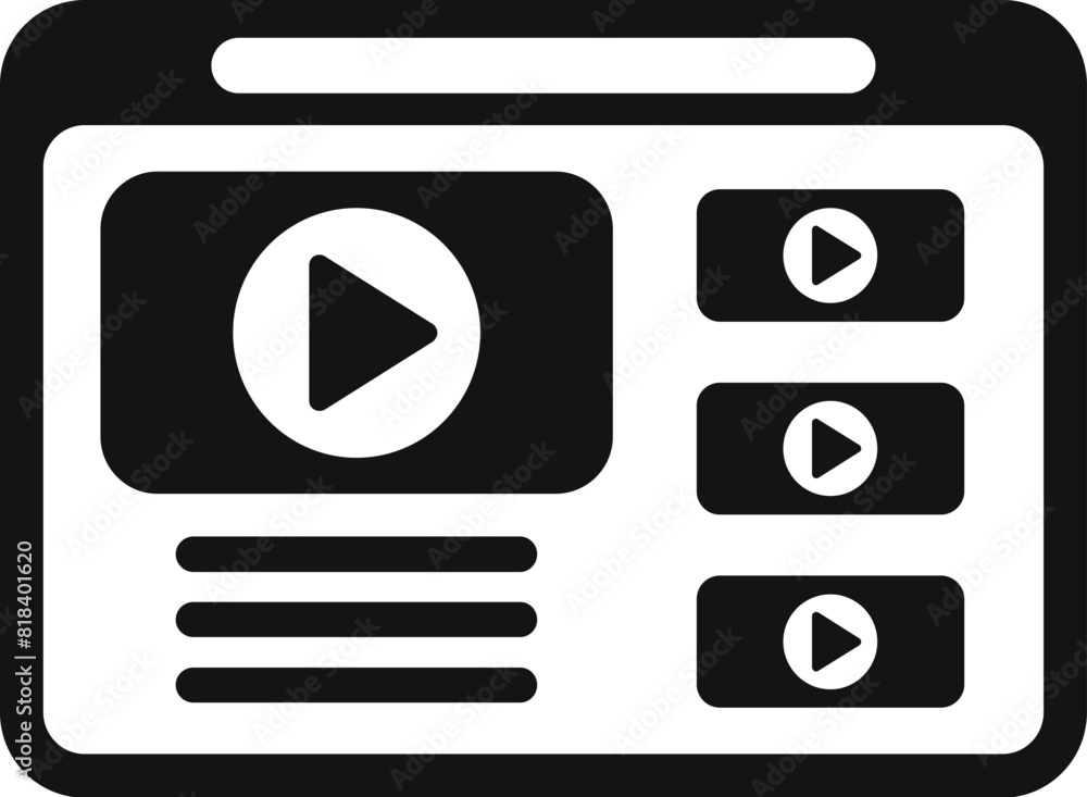 Poster flat design icon illustrating a digital video platform interface with play buttons