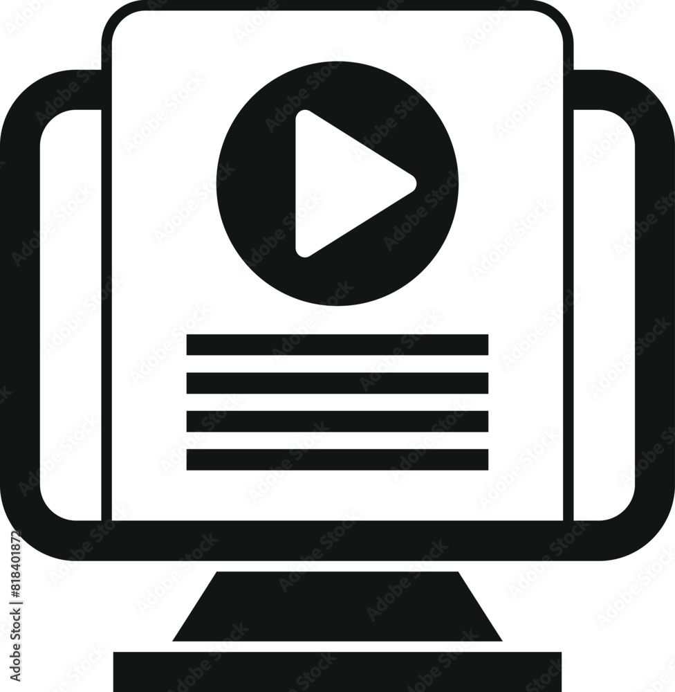 Poster vector icon representing a computer monitor with a play button, symbolizing online learning or video