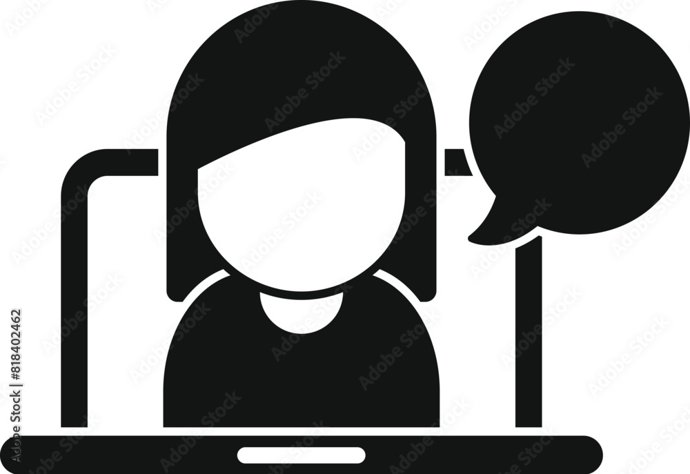 Poster online customer support icon in flat design for computer helpdesk assistance, tech chat communicatio