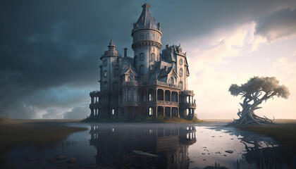 Abandoned castle. surreal mystical fantasy artwork