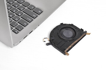 Cooling system for laptop or notebook isolated on white background. CPU cooler for laptop