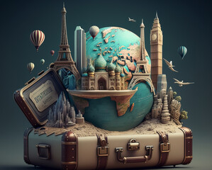 Traveling the world. Surreal mystical fantasy artwork. impossible art