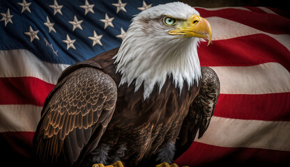 American eagle on USA flag. Memorial Day, 4th of July, Independence Day, Celebration Concept