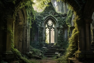 The Silent Echoes of Time: An Abandoned Monastery Reclaimed by Nature Under the Moon's Soft Glow