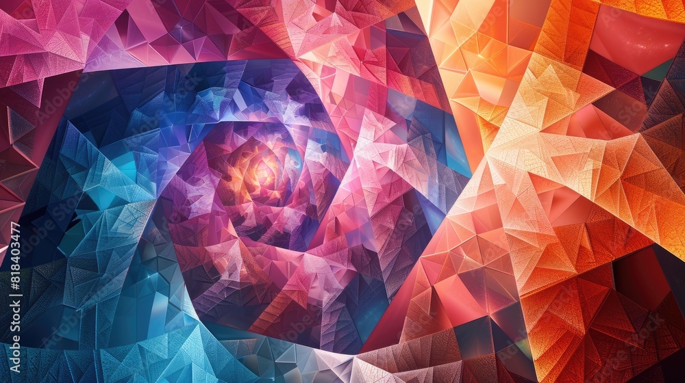 Poster a vibrant fractal image showcasing an assortment of shapes and sizes, comprising a square, triangle,