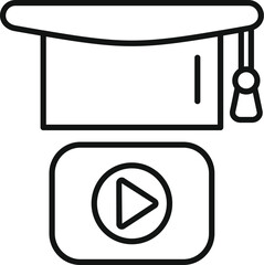 Black and white vector icons featuring a graduation hat and a play symbol