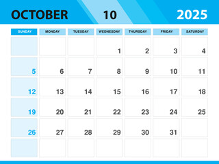 October 2025 template, Calendar 2025 template vector, planner monthly design, Desk calendar 2025, Wall calendar design, Minimal style, advertisement, poster, printing media, green background concept