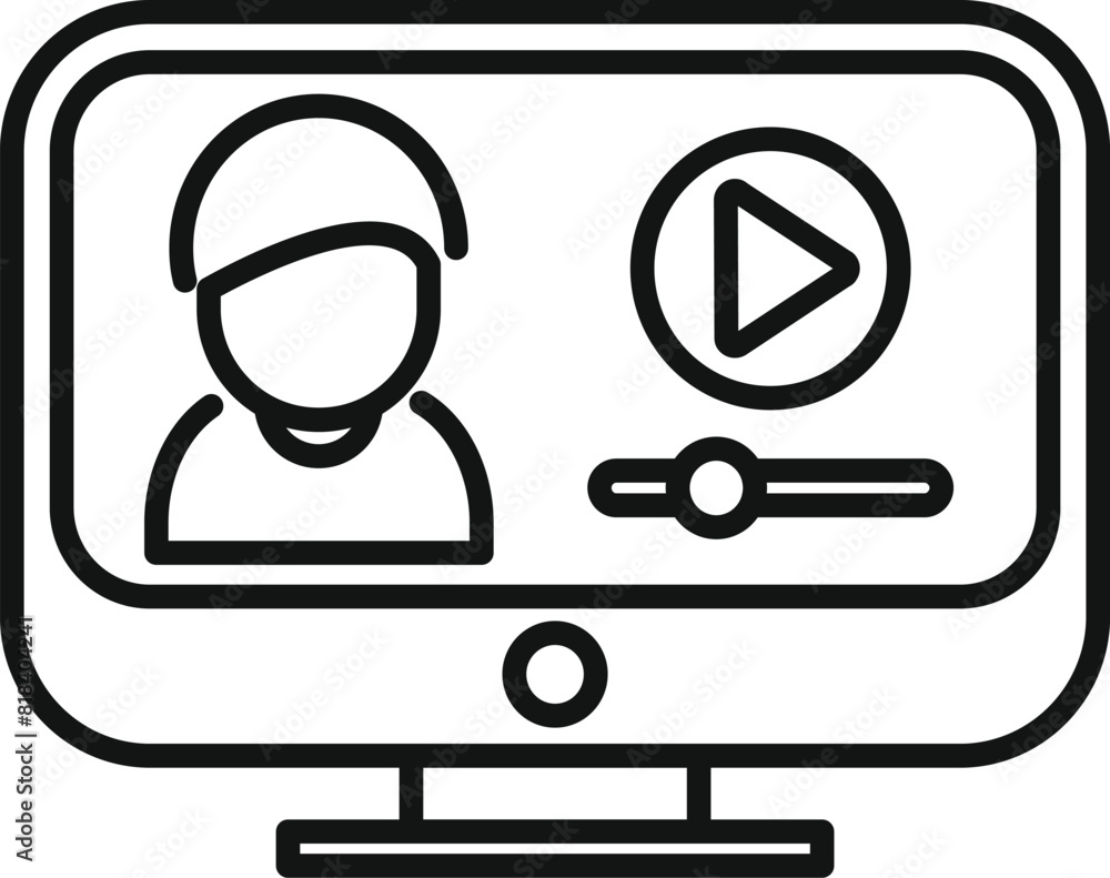 Poster stylized icon representing an online video tutorial, featuring a screen with a play button and an av