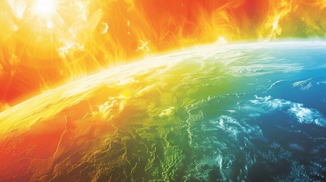 Illustration of Greenhouse Effect: Gases Trapping Heat in Earth's Atmosphere