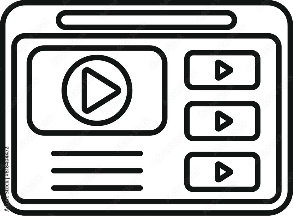 Poster black and white line art of a stylized video player graphic interface with play button