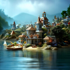 Miniature shell city. surreal mystical fantasy artwork