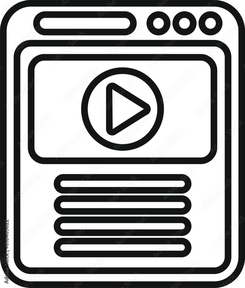 Poster black line art of a video player interface outlined on a web browser window
