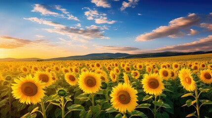 Fototapeta premium Vibrant sunflower field under blue sky