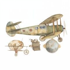 Watercolor old airplane