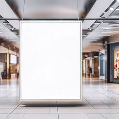 Public shopping center mall or business center advertisement board space as empty blank white mockup signboard with copy space area