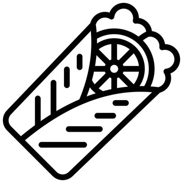 recommend clip art: Burrito black outline icon, related to street food theme. use for modern concept, app and web development.