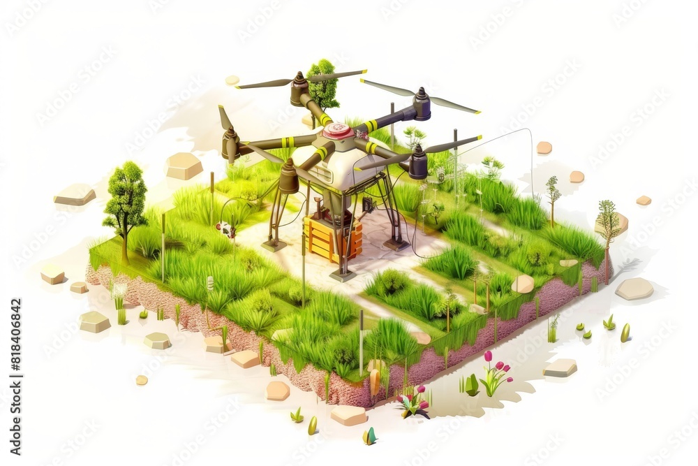 Poster agricultural monitoring is enhanced by modern drone technology, integrating smart farming for effici
