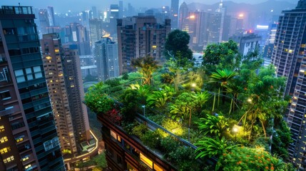 Obraz premium Rooftop Urban Garden: Green Solutions for Global Warming Mitigation