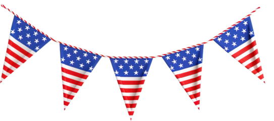 Buntings with American flag over isolated transparent background