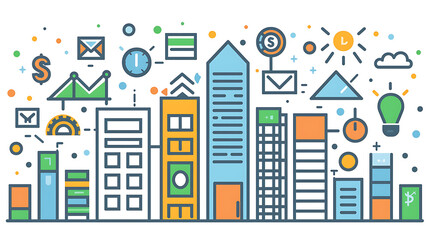 Produce set of icon financial service sector including banking investment insurance fintech solutions. design should clean professional using palette of blue green gray each icon clearly depicting fin