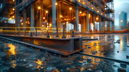 Wet Construction Site with Steel Beam