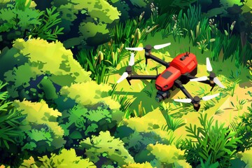 Eco friendly vector landscapes integrate drone farming with remote blue technology for agricultural management and efficient agritech