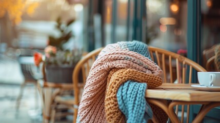 Knit cloth on a chair. Knitted fabric