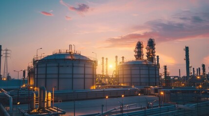 A large industrial plant with a tall red and white tower