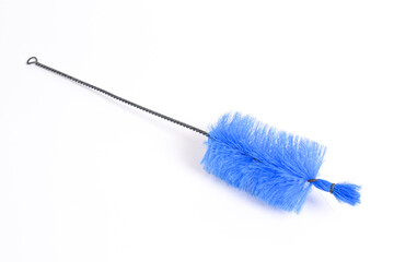 Blue Bottle Brush isolated on White Background. Brush Cleaner for Glasses and bottles