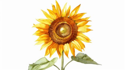 Watercolor sketch of a sunflower reaching towards the sun with its golden petals and rich brown center