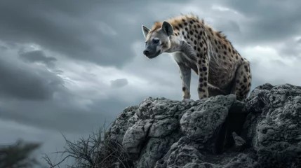  A hyena surveying the African savannah from a rocky outcrop © Ahmad Soleh
