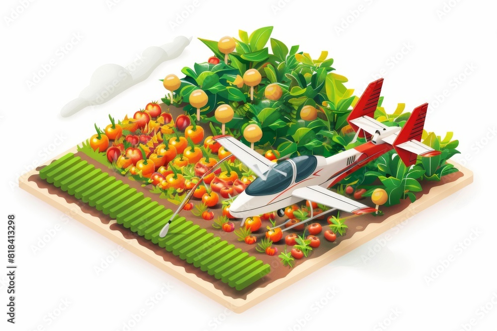 Aufkleber modern farming technology in an orchard involves automated drones and precision isometric illustrati