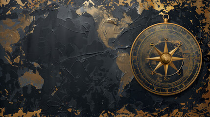 Naklejka premium Gold Compass on Black Background