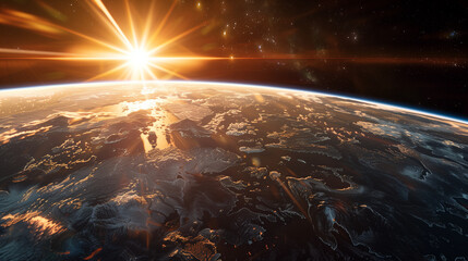 Sun Rising Over the Earth Seen From Space