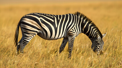 Fototapeta premium A zebra grazing peacefully on the savannah