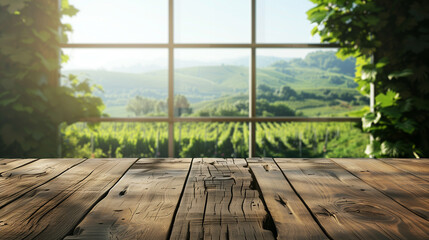 Wooden Table Overlooking Vineyard